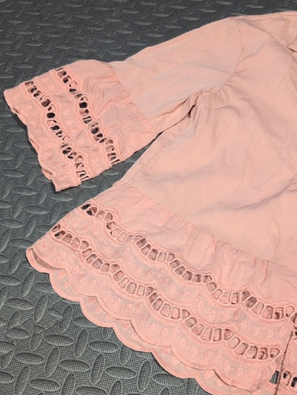 Pink Eyelet Ruffle Button-Up Blouse - Picture 2 of 3